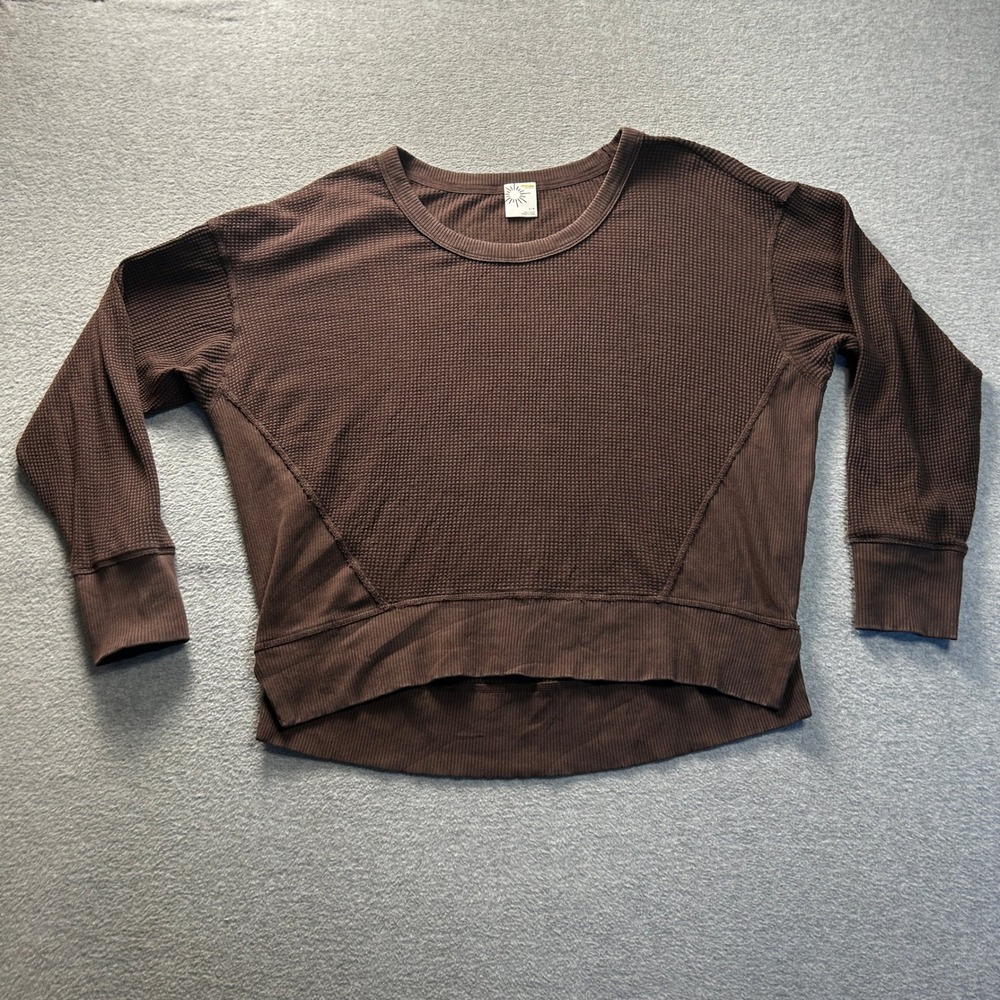 OFFLINE By Aerie Waffle Knit Lounge Top Long Sleeve‎ Womens Small Brown Cozy Y2K